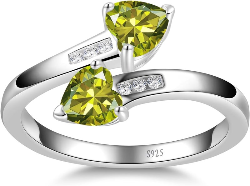 Yaresul 1CT Adjustable Women Heart Ring 925 Sterling Silver Birthstone Rings for Women Promise Ring for her Simulated Gemstone Statement Stackable Band Width 2mm Open Size 5~9 - Image 2